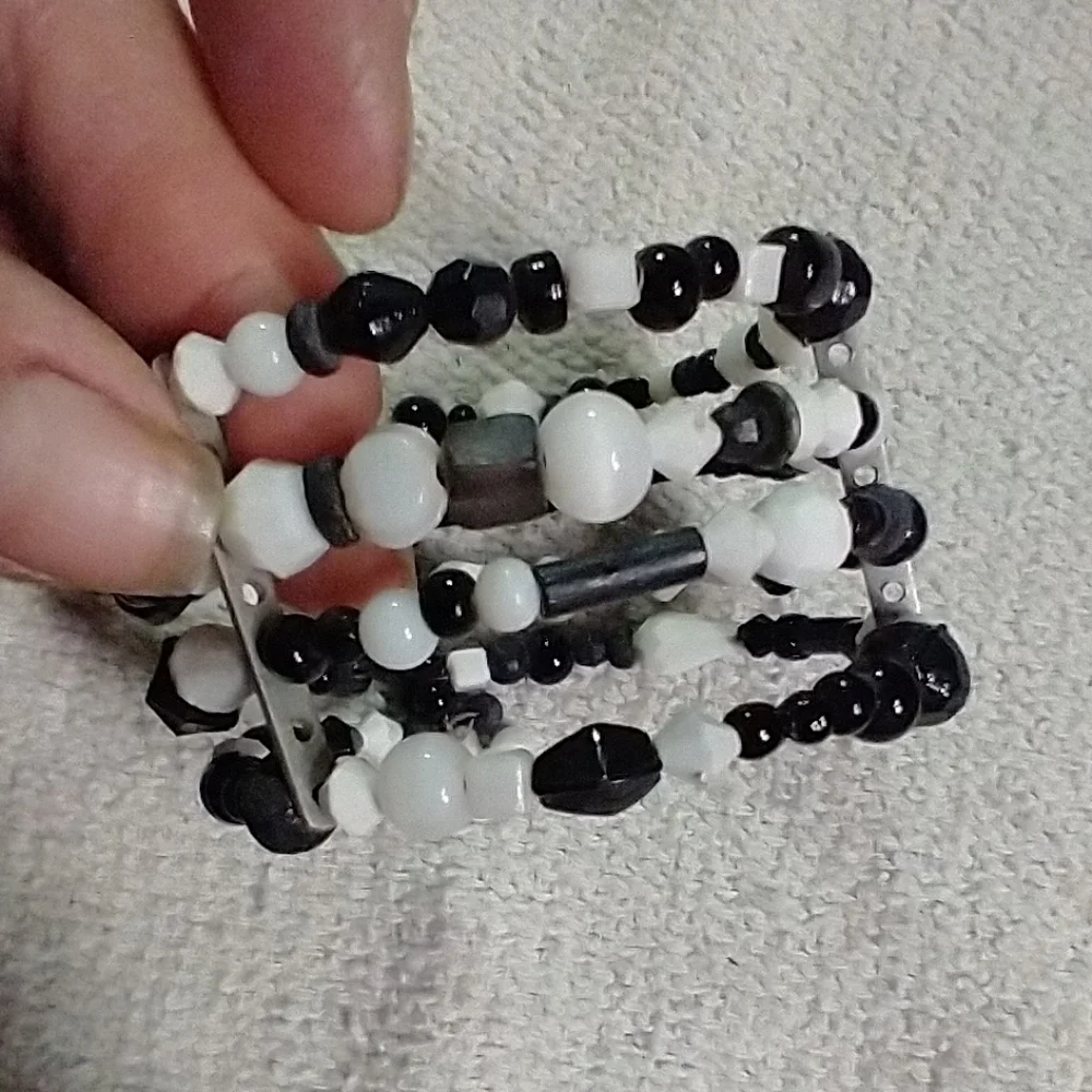 Black white wire wide bracelet